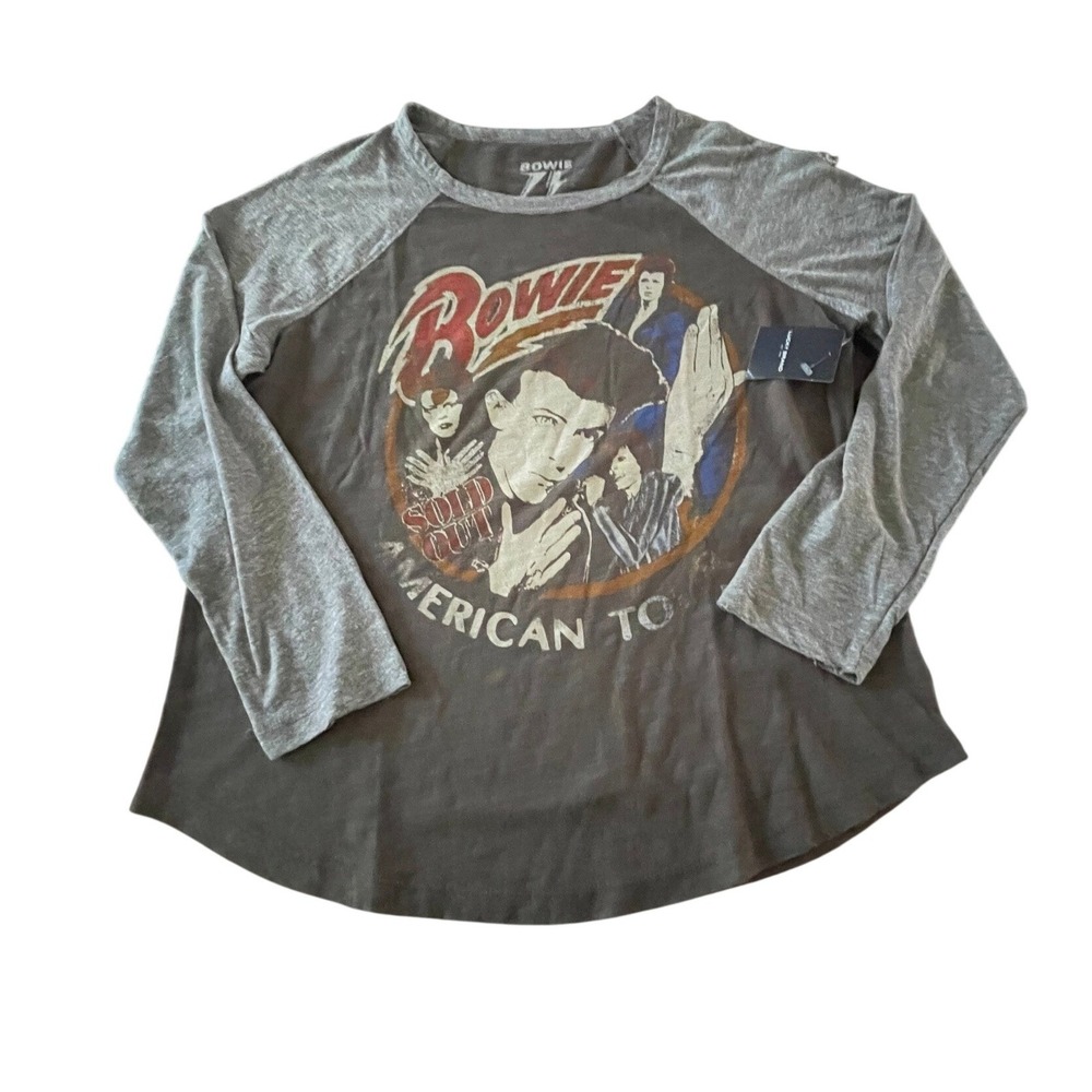 Lucky Brand David Bowie American Tour Raglan 3/4 Sleeve Tee Grey XS NEW